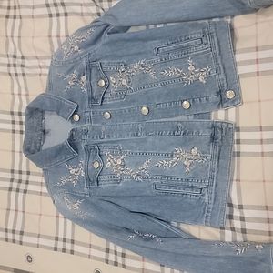 Embroidered Denim Jacket, WhitehouseBlackmarket, S, Denim